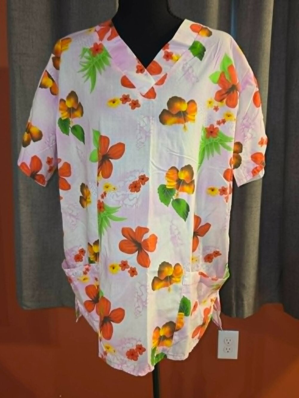 Tropical Floral Scrub Top